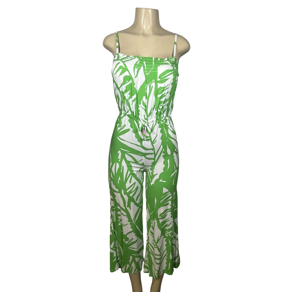 Lilly Pulitzer For Target Jumpsuit Womens Medium Green Palm Print Smocked Bodice